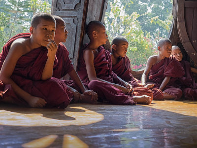 Young monks at Shweyanpyay monastery having a rest ...