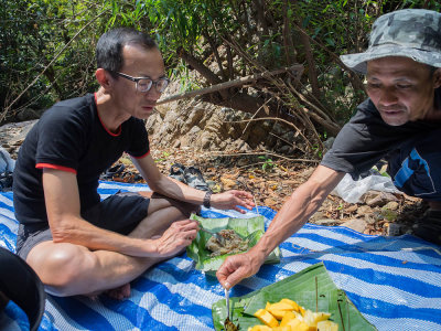 Guide is preparing our jungle food
