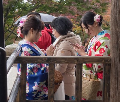modern Japanese in their traditional costumes