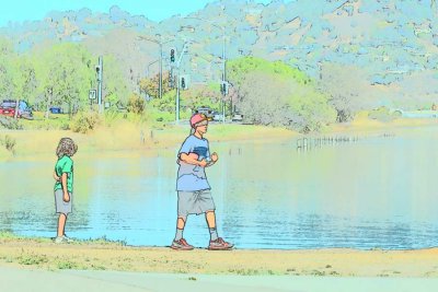 Two Boys at Canal - In Camera Effect