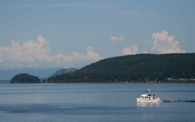 Mt. Baker, Islands, and a Boat