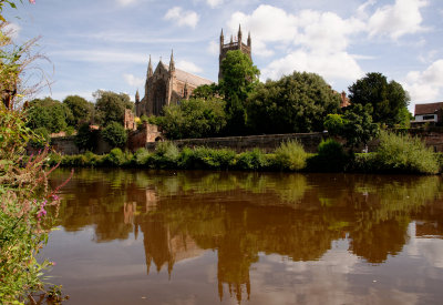 Worcester Cathedral across the river