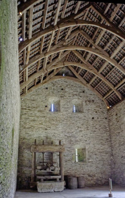 barn interior with cider press