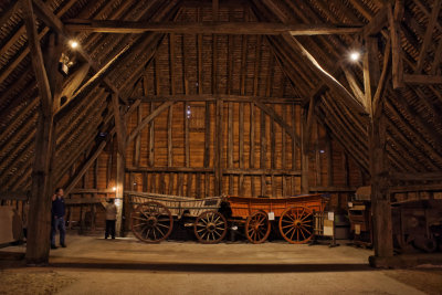 Coggeshall Grange Barn, east end with farm waggons