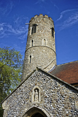 Tower and St Peter above the porch