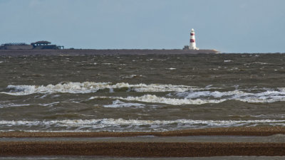 Orfordness lighthouse from Shingle Street