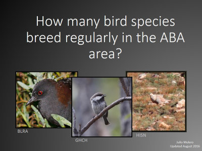 How many bird species breed regularly in the ABA area?