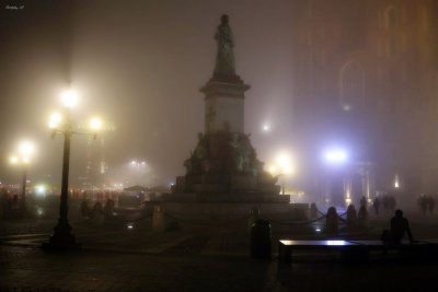 Old town surrounded by fog