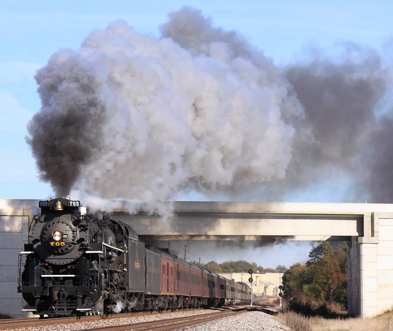 NKP 765 puts on a great show as the train starts the short but steep climb out of Delphi 