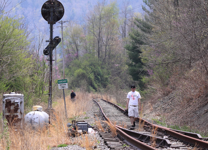 Tyler in bushes and Gage in the Gauge at Vansant, Va 
