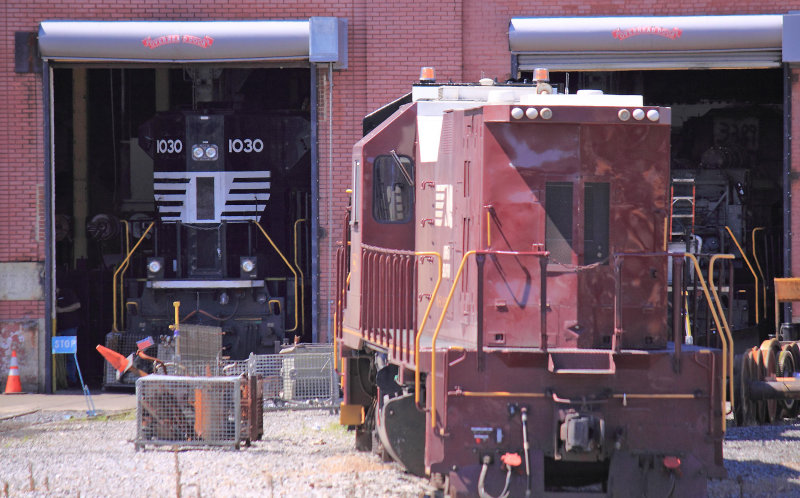 NS 1030 is tucked away in the shop as The Brick waits a turn for some work 