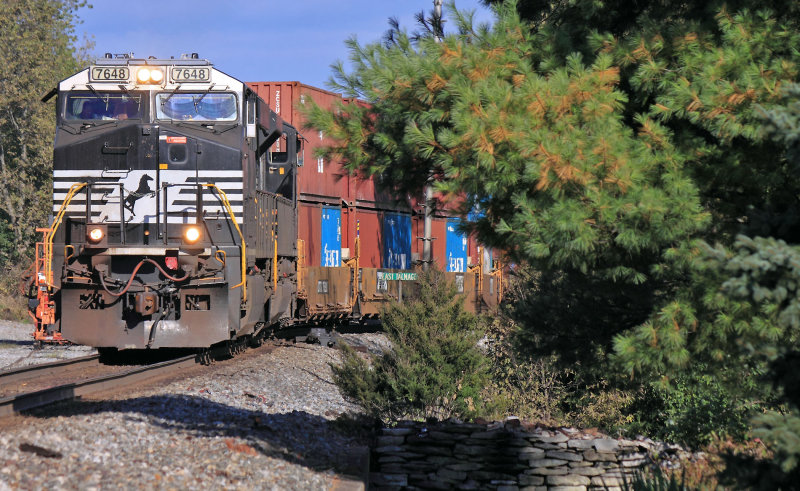 23G leaves the siding at East Talmage on a sunny Sunday morning 