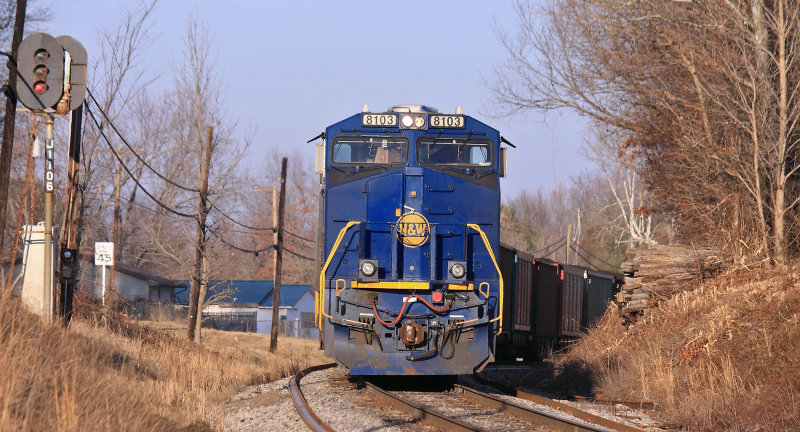 N&W 8103 passes an old IC signal as it works as the DPU on a PAL coal train 