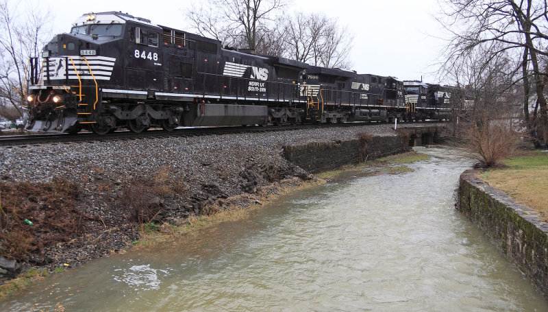 NS 891 and a rain swollen Town Branch Creek in Harrodsburg 