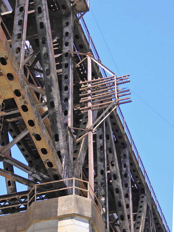 A old codeline pole still survives on the hidden side of the bridge at Burnside 