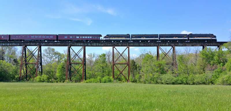 The outbound NS Derby train crosses the Pope Lick Trestle on Sunday afternoon, headed for Atlanta 