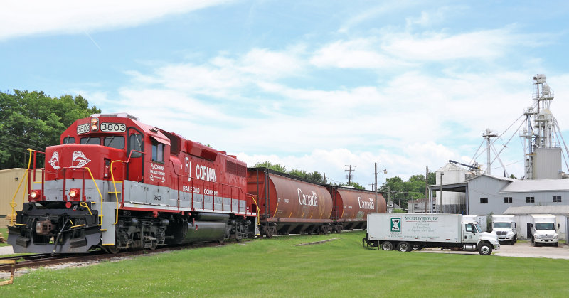 The RJC local swaps an empty for a load at the McCauley Brothers feed mill in Versailles