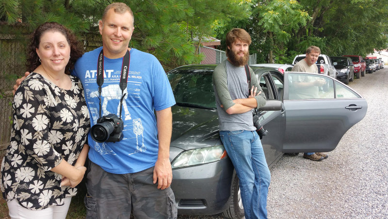 Candice, TJ and John wait in the rain for N&W 611 at Shawsville 