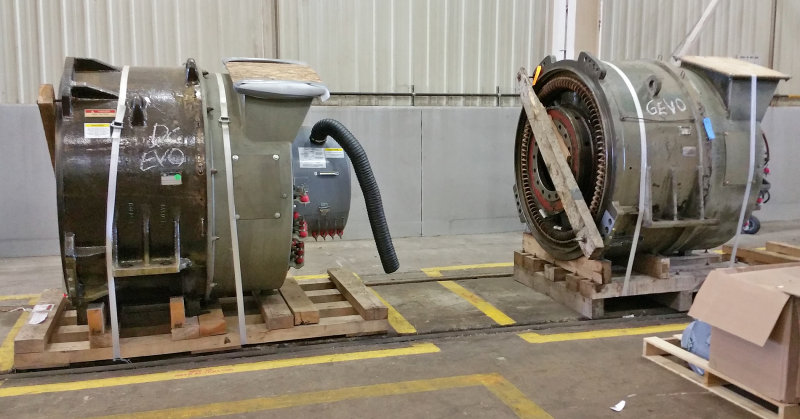 A  pair of new  Main  Gen / Aux sets for a GEs wait to be installed