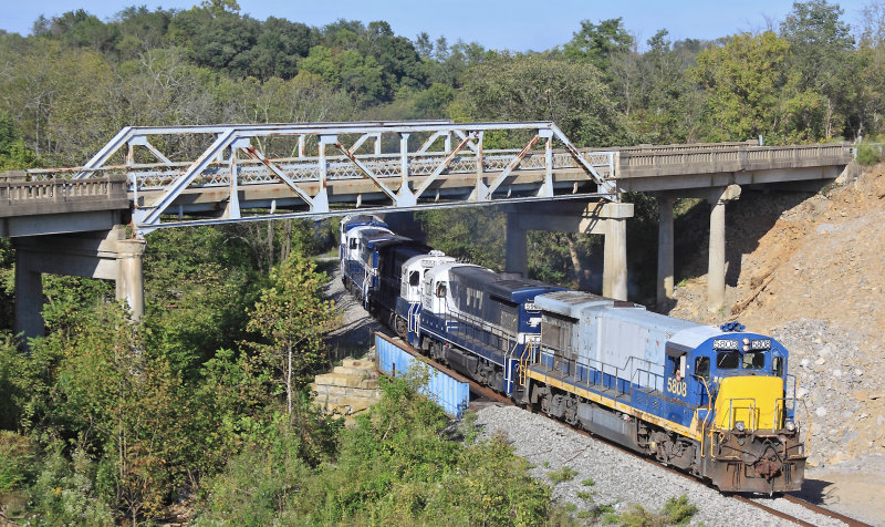 TTI 5808 South comes under the old Highway 32 bridge at Meyers 