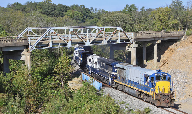 TTI 5808 South comes under the old Highway 32 bridge at Meyers 