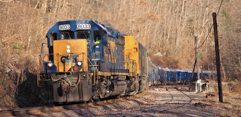 The 73rd annual Santa Train on the CRR eases around the reverse curves just North of Haysi 