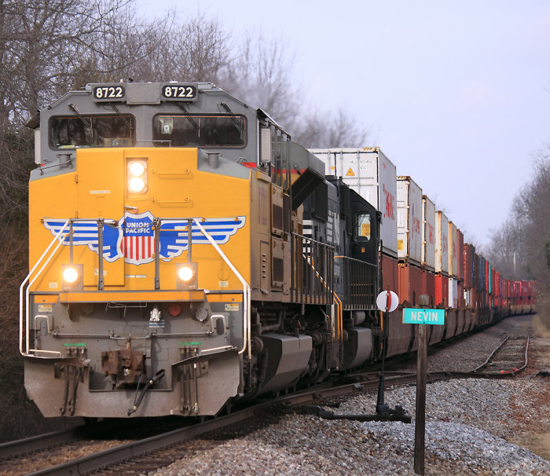 A fairly new SD70Ace leads NS 223 at Nevin Station 
