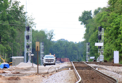 New signals in place for the new double track and cross-over at CP Woods