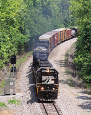 A good ol SD60 brings M-17 up out of the New River valley at Mountain View, TN 