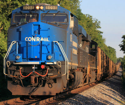 Conrail 8098 working as the DPU on another load of Indiana coal 