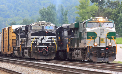 Southbound 197 departs the small yard at Burnside Ky with Southern 8099 on the point 