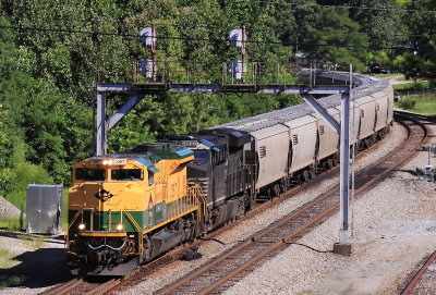 Reading 1067 leads Northbound 55A as the train crosses over at Revilo 