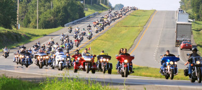 A Mile of Motorcycles escort the Veterans Wall of Honor down US 127 in Mercer County 