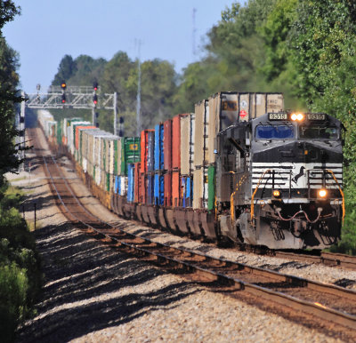 Southbound 295 leads the afternoon Pig Parade through Gradison, with 215 and 229 close behind 