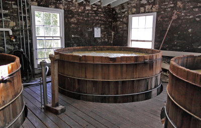 Wooden Vats hold 7500 gallons of mash, slowly fermenting 
