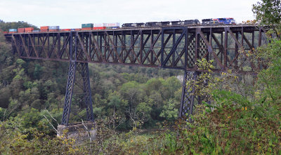 The clouds have taken over as train 376 crosses the Kentucky River at High Bridge 