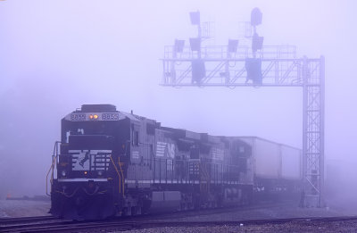 Northbound 282 departs Burnside surrounded by a thick blanket of fog 