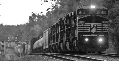 Northbound 124 rolls through downtown Waynesburg with a mess of old GE's in tow North