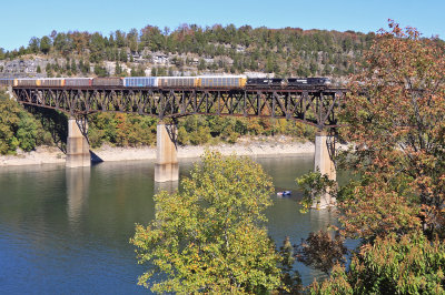 A little fall color is starting to show as train 275 crosses the Cumberland River 