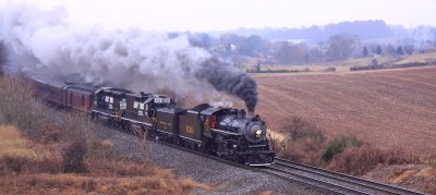 Fog still hangs in the valley as the 630 roars down the Bristol line at Coulter TN