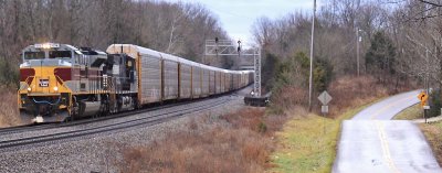 NS 289 is down to a crawl at East Waddy with over 12,000 feet of racks in tow