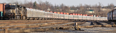 NS 048, The Northbound RB&BB Red Unit Circus train, Eases up the North main through Danville Yard 