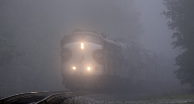 Southbound F units in the thick New River fog 