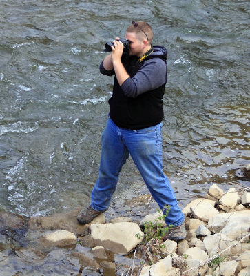 Tyler in the creek at Woodman, Ky to shoot the SR 630 