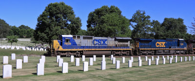 A Southbound runs through the middle of the National Cemetery in Nashville