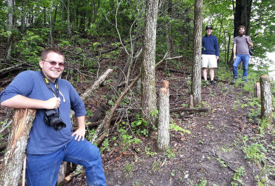 Tyler, Gage and John inspect the beavers works at Eagle Creek 