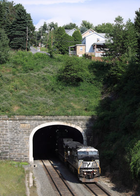 A former CR Dash-8 leads a Westbound over the of the mountain at Gallitzin 