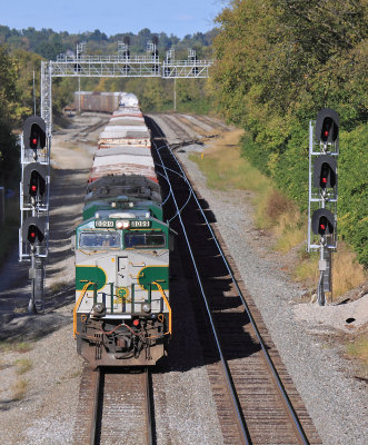 Southern 8099 leads train 111 by the UGLY new signals at South Danville...