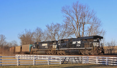 The DPU's on the bottom of NS 891 roll by The Fence at Vanarsdale on a warm Winter afternoon 