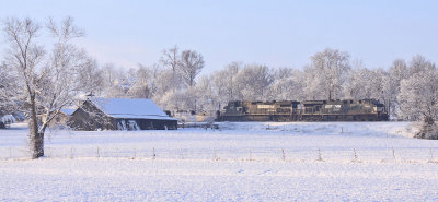 Westbound steel train 61R comes through Talmage after an overnight snowfall 